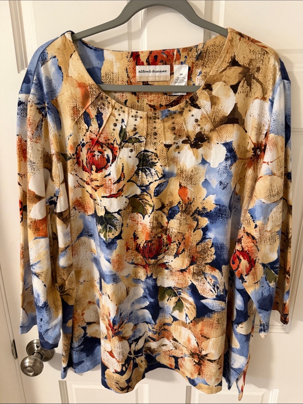 Alfred Dunner Floral Watercolor Blouse Pleated
Rhinestone Accent Fall Size 3X